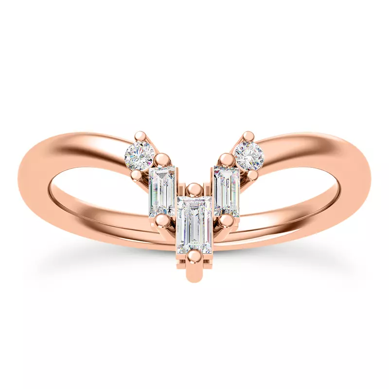 14K Rose Gold Tia Baguette And Round Chevron Band