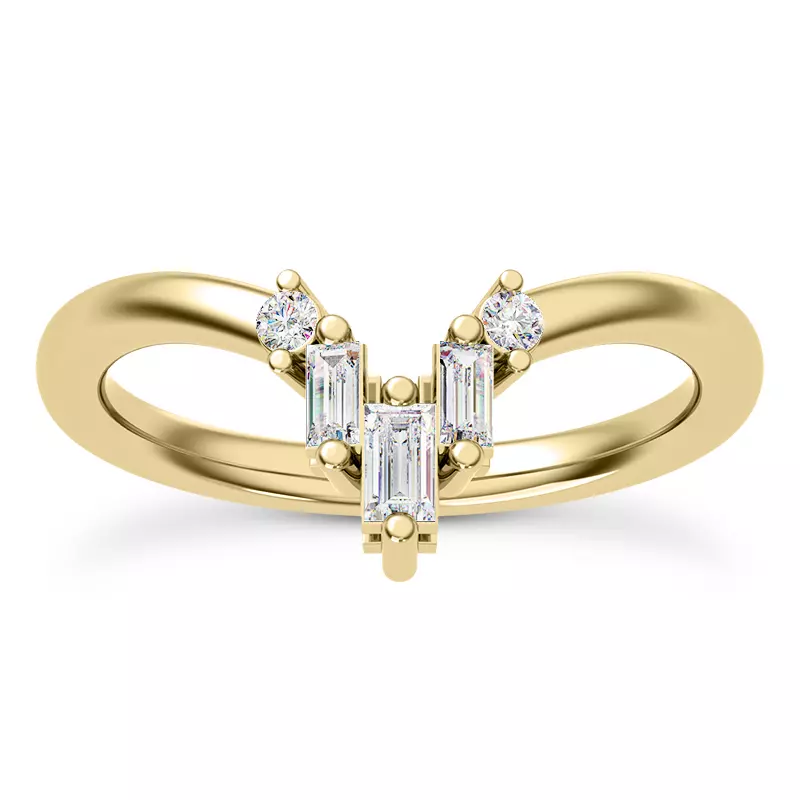 14K Yellow Gold Tia Baguette And Round Chevron Band