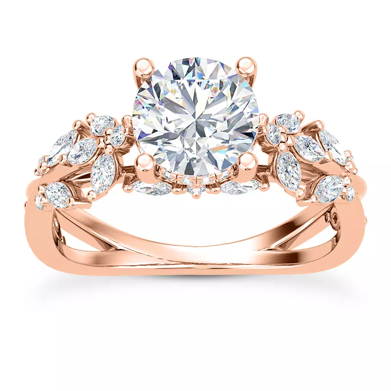 14K Rose Gold Butterfly And Bee Vine Twist Lab Engagement Ring