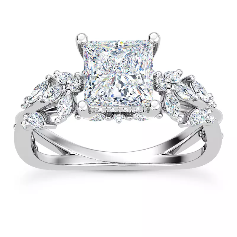 14K White Gold Butterfly And Bee Vine Twist Lab Engagement Ring