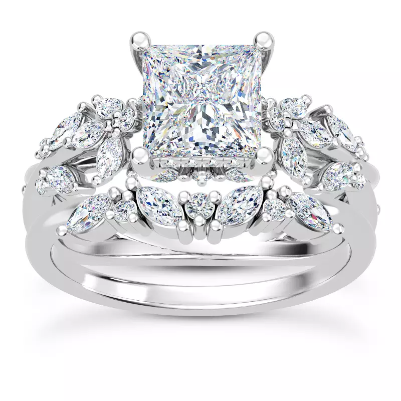 14K White Gold Butterfly And Bee Vine Twist Lab Engagement Ring