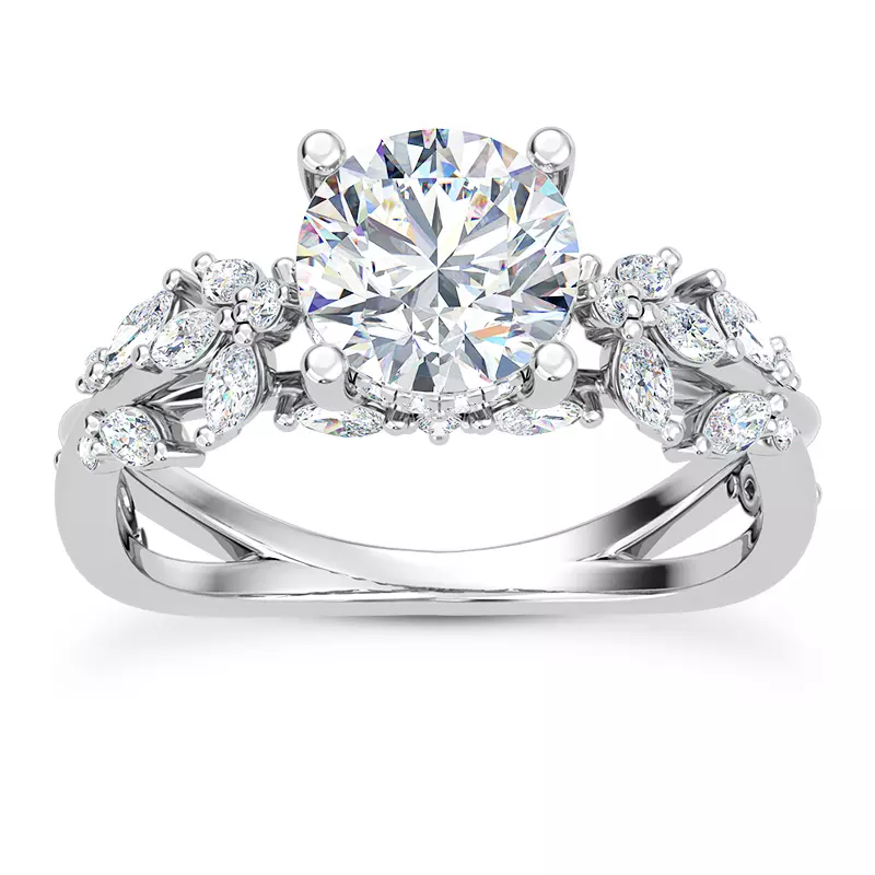 14K White Gold Butterfly And Bee Vine Twist Engagement Ring