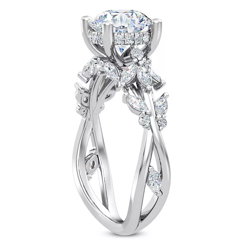 14K White Gold Butterfly And Bee Vine Twist Engagement Ring