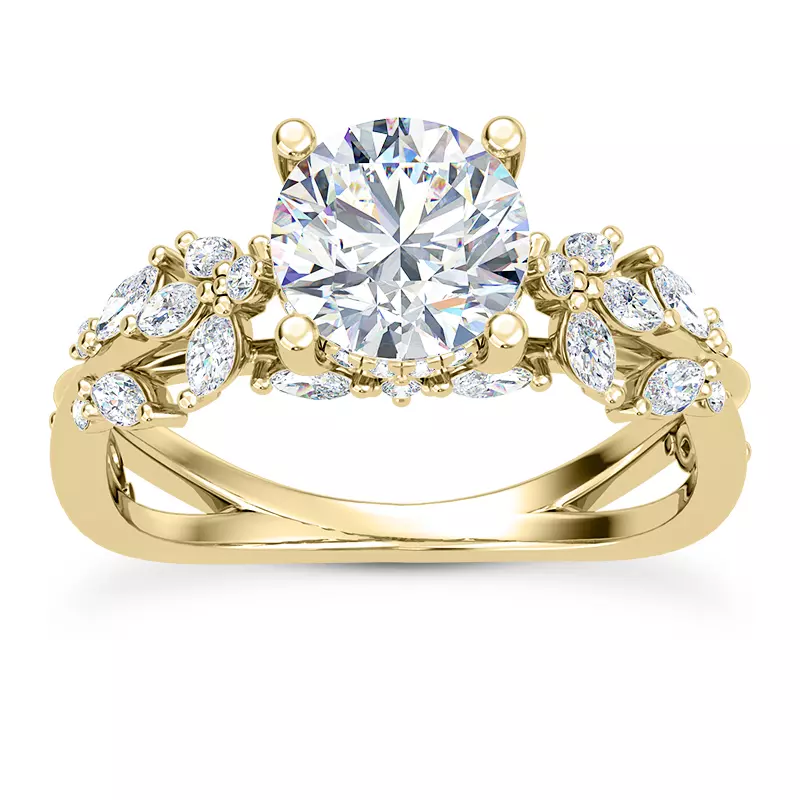 14K Yellow Gold Butterfly And Bee Vine Twist Lab Engagement Ring
