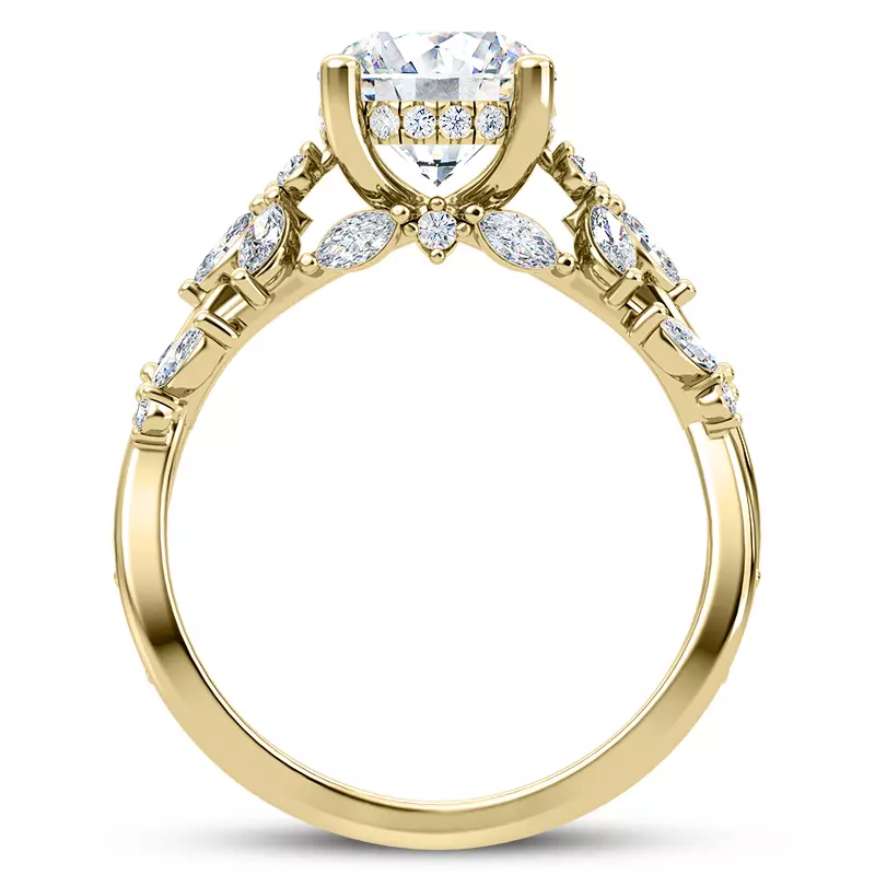 14K Yellow Gold Butterfly And Bee Vine Twist Lab Engagement Ring