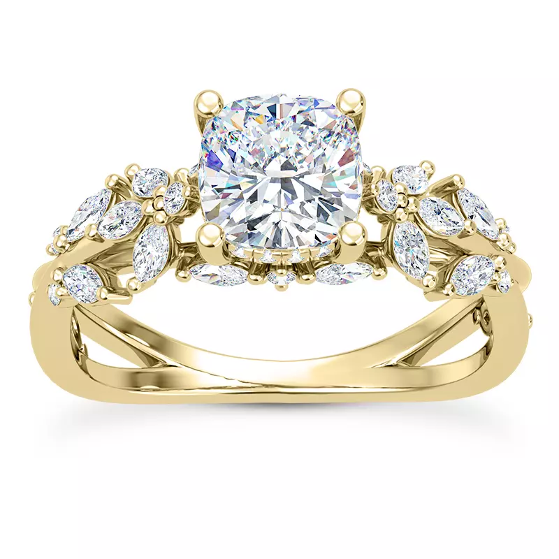 14K Yellow Gold Butterfly And Bee Vine Twist Engagement Ring