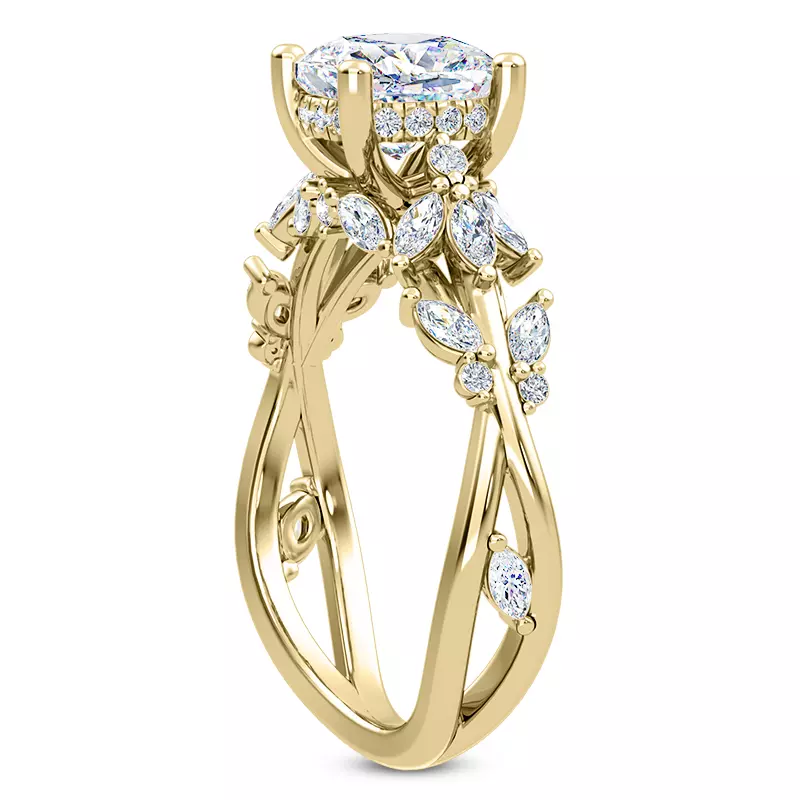 14K Yellow Gold Butterfly And Bee Vine Twist Engagement Ring