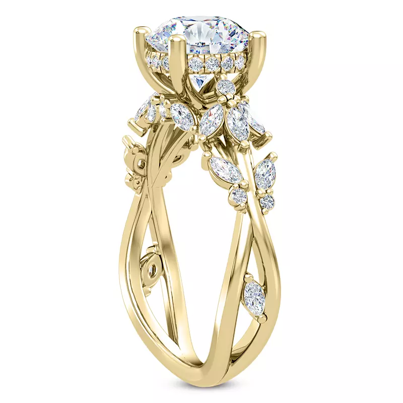 14K Yellow Gold Butterfly And Bee Vine Twist Engagement Ring
