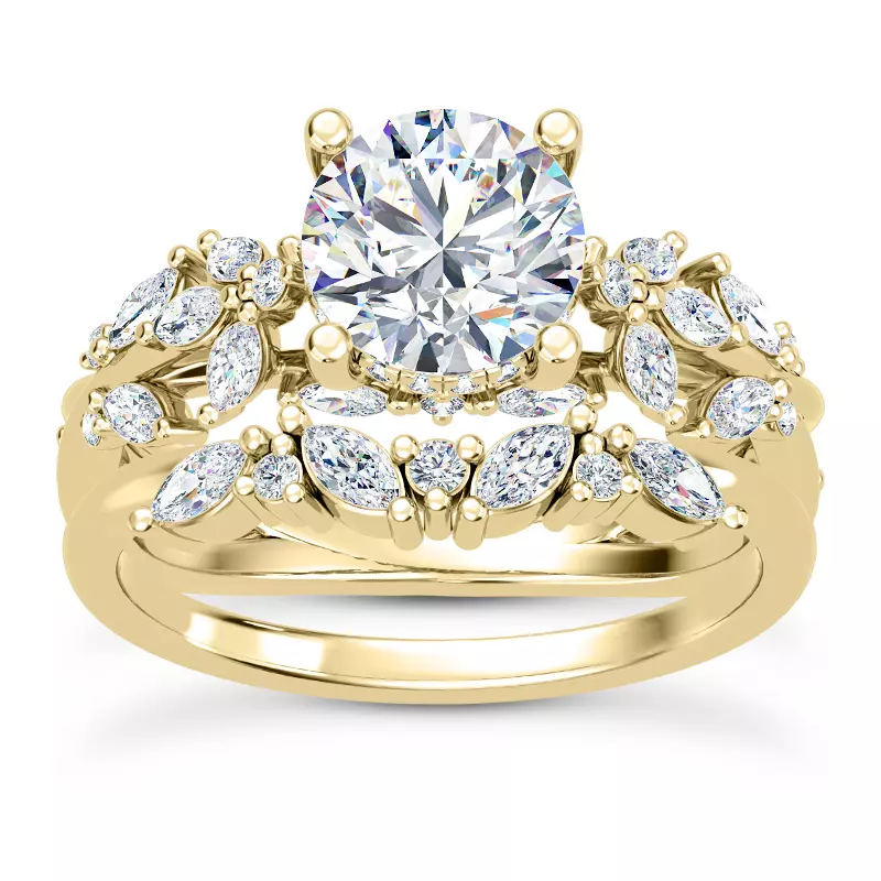14K Yellow Gold Butterfly And Bee Vine Twist Engagement Ring