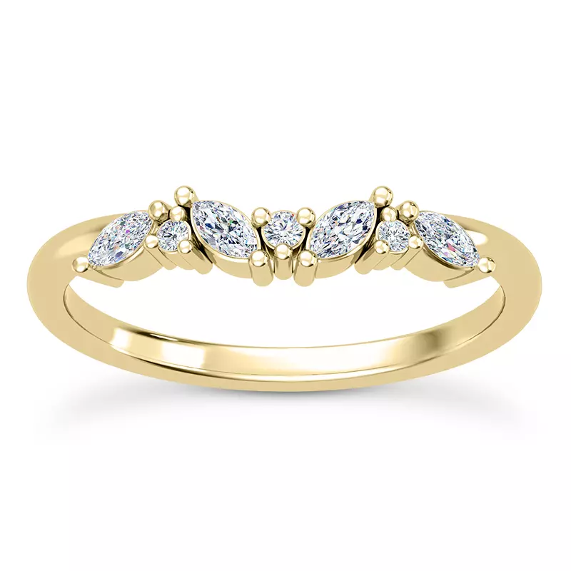 18K Yellow Gold Butterfly And Bee Curved Diamond Band 