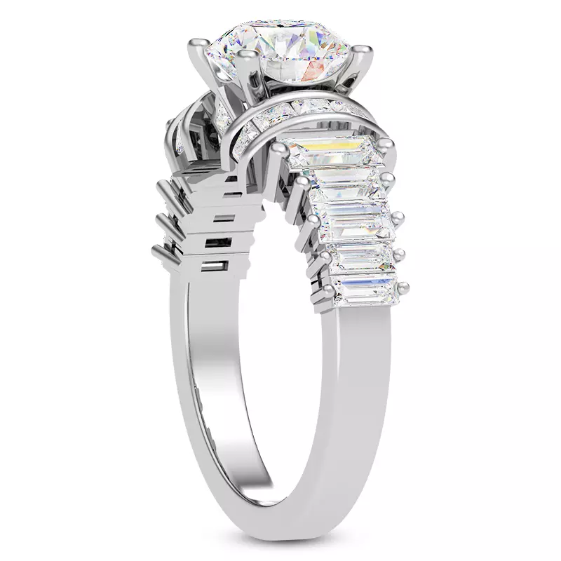 14K White Gold Lyric Arch-Set Princess-Cut & Baguette Engagement Ring