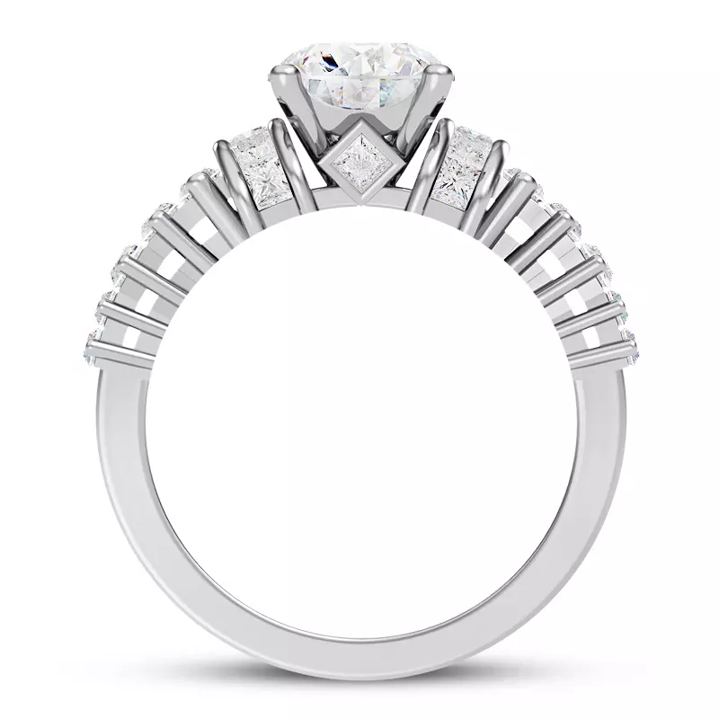 14K White Gold Lyric Arch-Set Princess-Cut & Baguette Engagement Ring