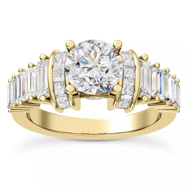 14K Yellow Gold Lyric Arch-Set Princess-Cut & Baguette Engagement Ring
