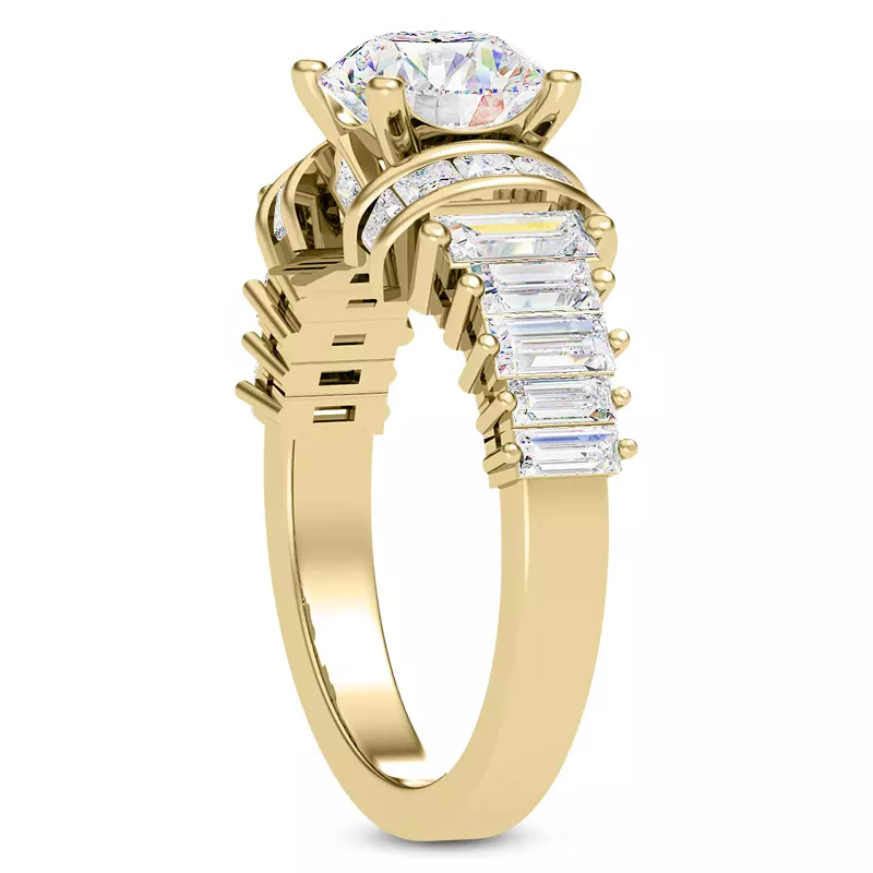 14K Yellow Gold Lyric Arch-Set Princess-Cut & Baguette Engagement Ring