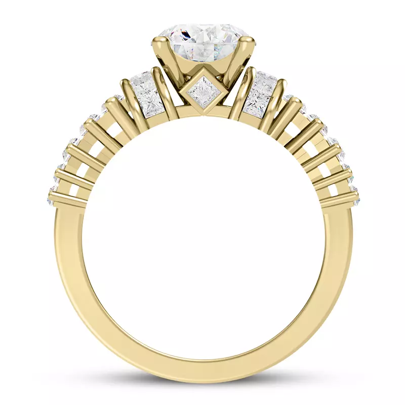 14K Yellow Gold Lyric Arch-Set Princess-Cut & Baguette Engagement Ring