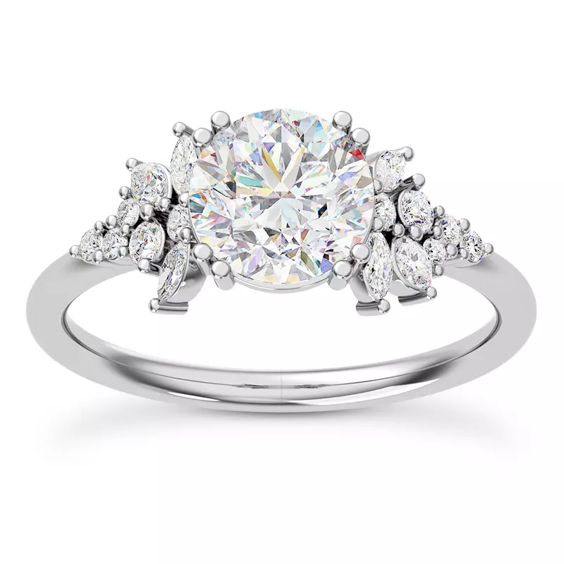 14K White Gold Calla Graduated Mixed-Shape Diamond Engagement Ring