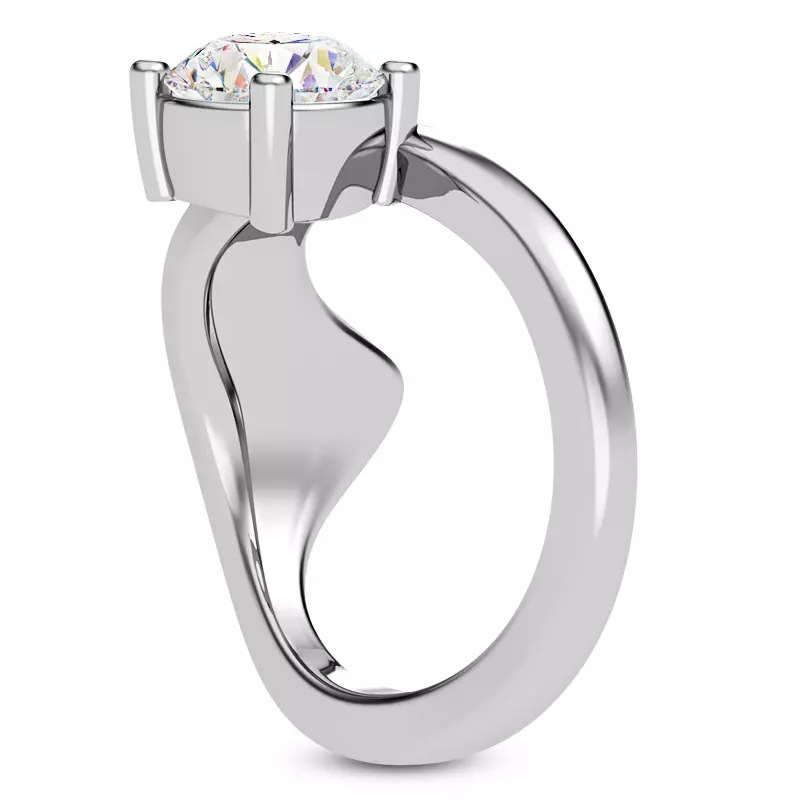 18K White Gold Yin Modern Solitaire Engagement Ring