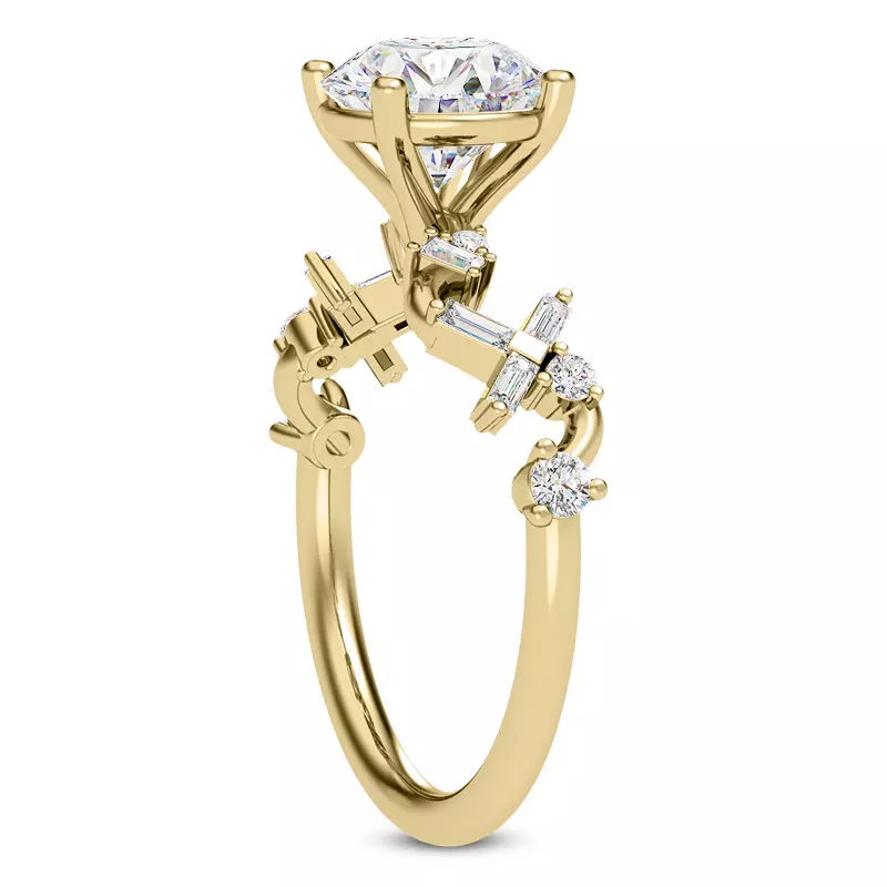 14K Yellow Gold Myra Round And Baguette Winding Diamond Engagement Ring