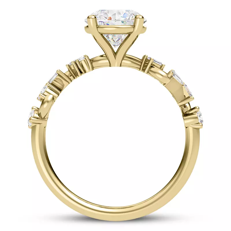 14K Yellow Gold Myra Round And Baguette Winding Diamond Engagement Ring