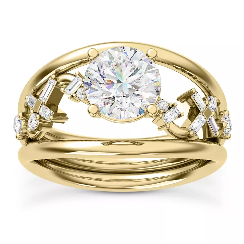 14K Yellow Gold Myra Round And Baguette Winding Diamond Engagement Ring