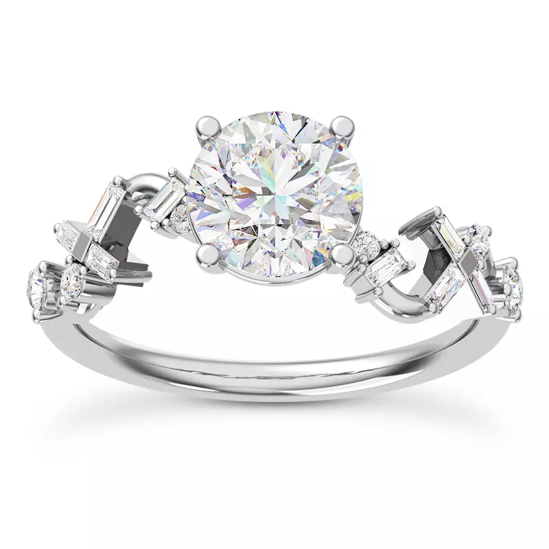18K White Gold Myra Round And Baguette Winding Diamond Engagement Ring
