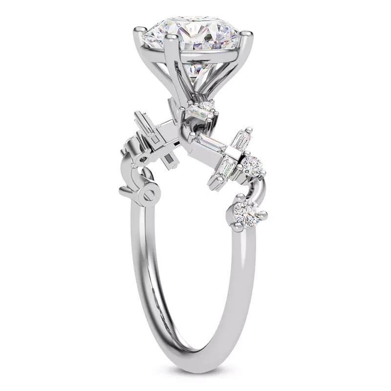 18K White Gold Myra Round And Baguette Winding Diamond Engagement Ring