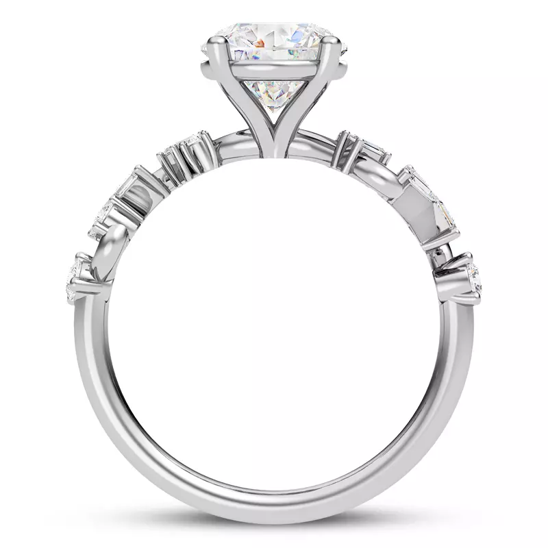 18K White Gold Myra Round And Baguette Winding Diamond Engagement Ring