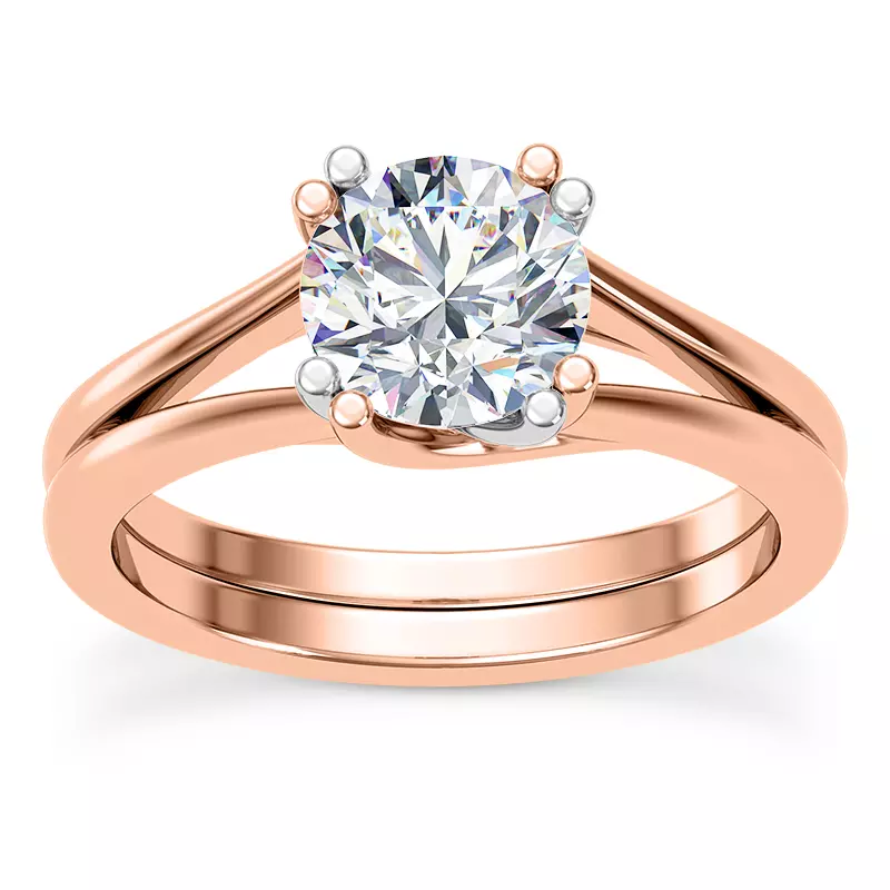 14K Rose Gold Tori Double Prong Mixed-Metal Hidden Halo Engagement Ring