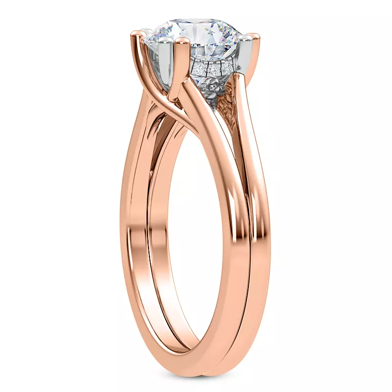 14K Rose Gold Tori Double Prong Mixed-Metal Hidden Halo Engagement Ring