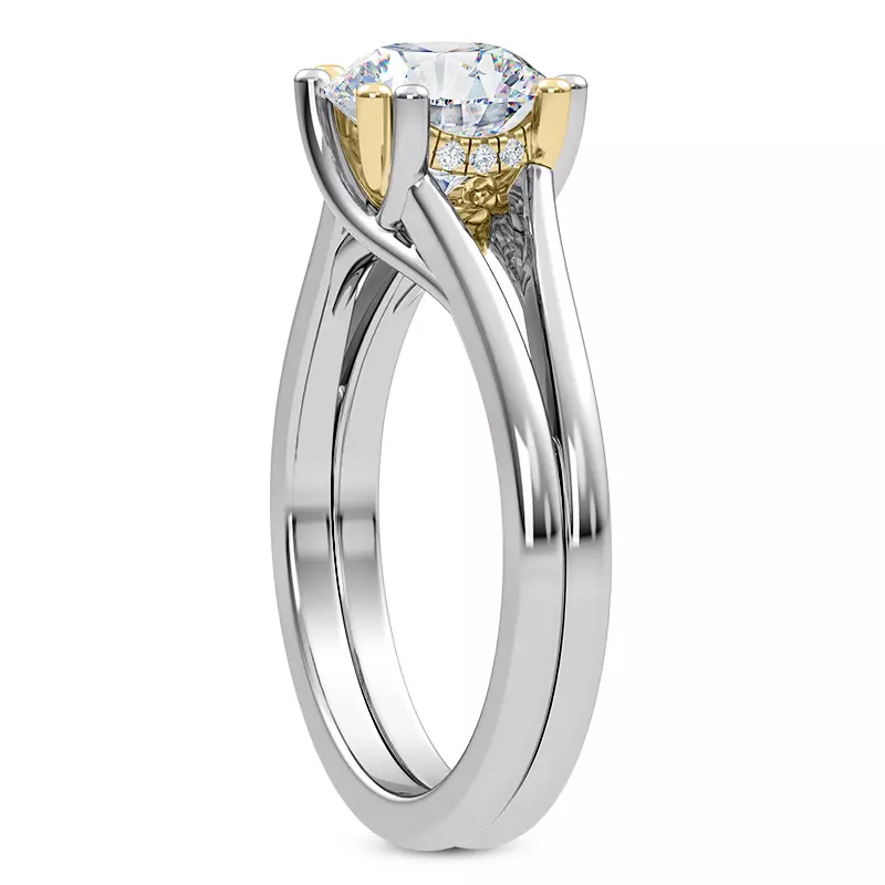 14K White Gold Tori Double Prong Mixed-Metal Hidden Halo Engagement Ring