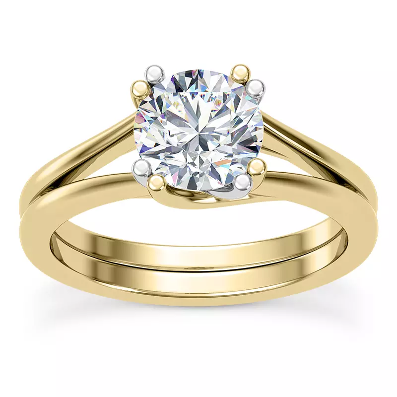 14K Yellow Gold Tori Double Prong Mixed-Metal Hidden Halo Engagement Ring