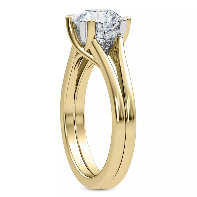 14K Yellow Gold Tori Double Prong Mixed-Metal Hidden Halo Engagement Ring