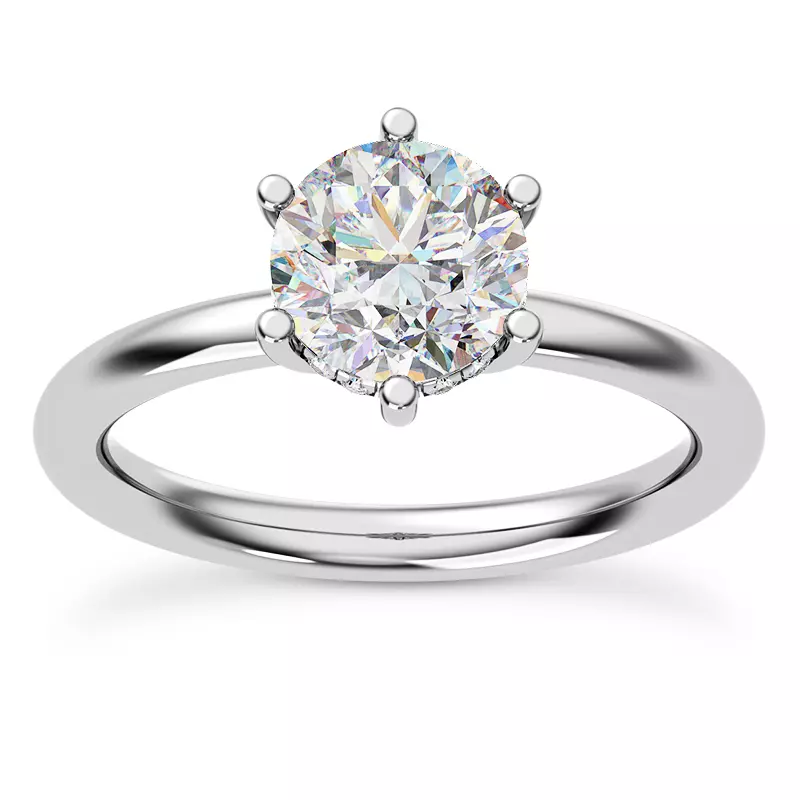 14K White Gold Vesper Six-Prong Hidden Halo Engagement Ring