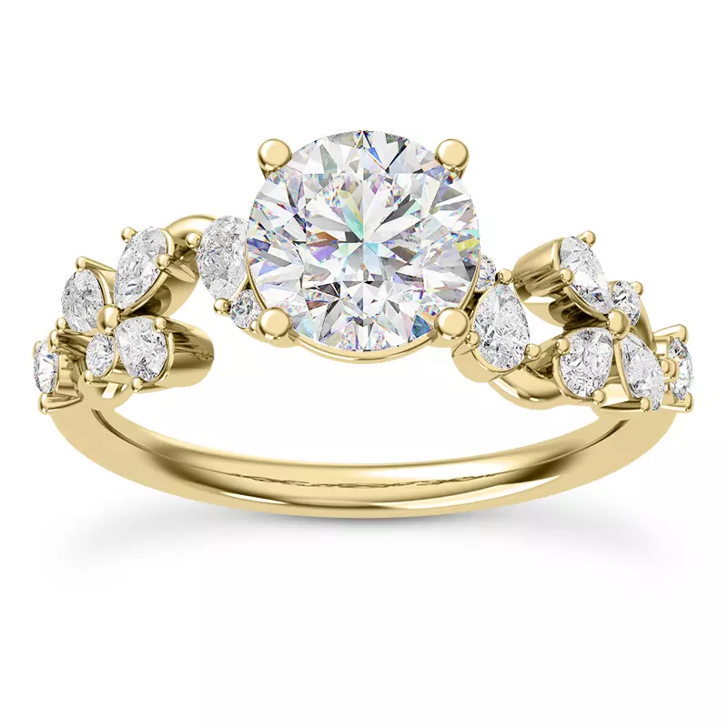 14K Yellow Gold Olga Pear and Round Diamond Winding Engagement Ring