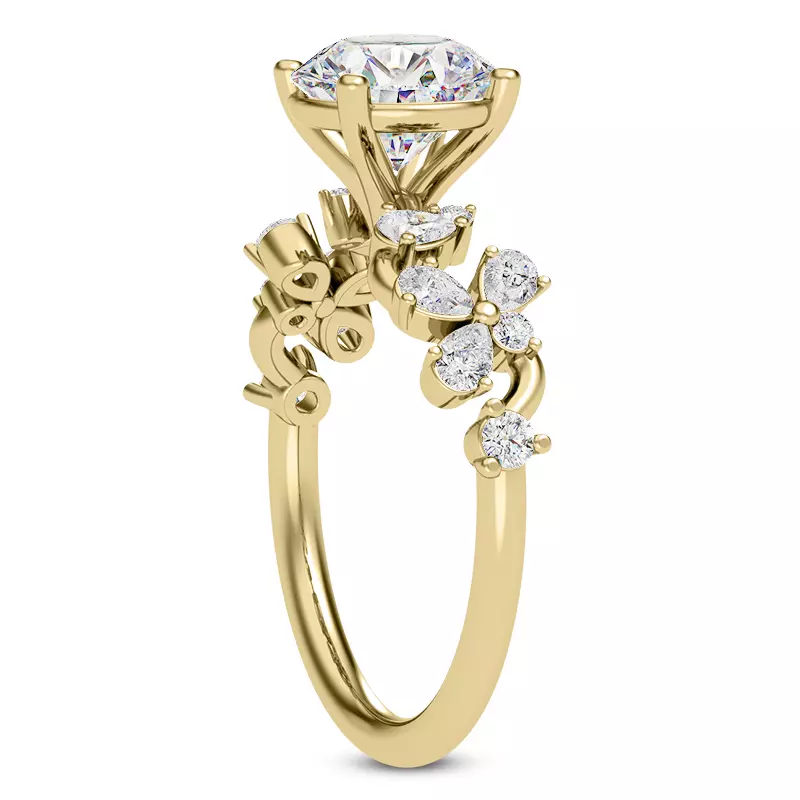 14K Yellow Gold Olga Pear and Round Diamond Winding Engagement Ring