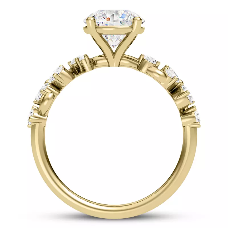 14K Yellow Gold Olga Pear and Round Diamond Winding Engagement Ring