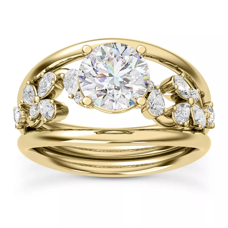 14K Yellow Gold Olga Pear and Round Diamond Winding Engagement Ring