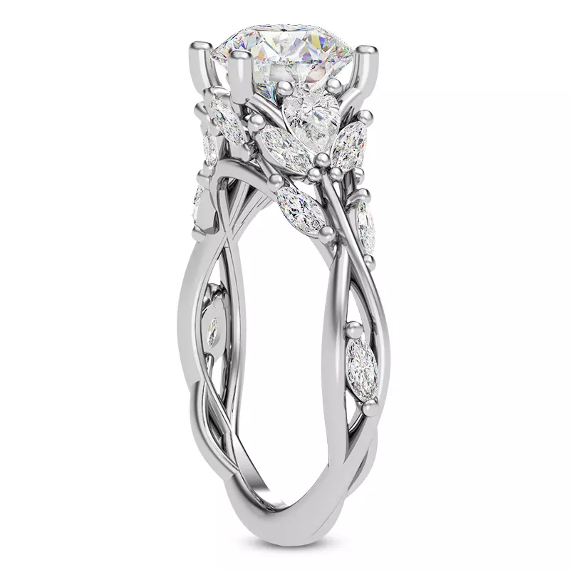 14K White Gold Nelly Vine Diamond Engagement Ring