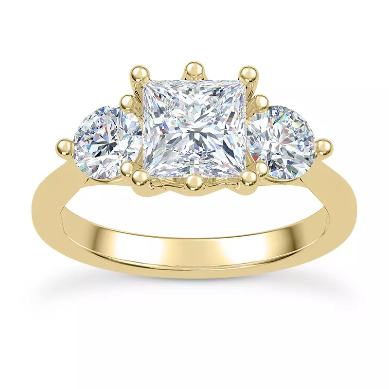 18K Yellow Gold Bryn Trellis Three-Stone Lab Engagement Ring
