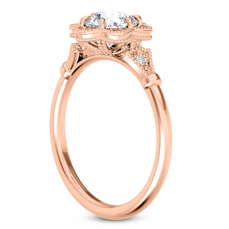 14K Rose Gold Solaris Floral Beaded Halo Engagement Ring