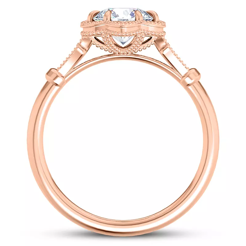 14K Rose Gold Solaris Floral Beaded Halo Engagement Ring