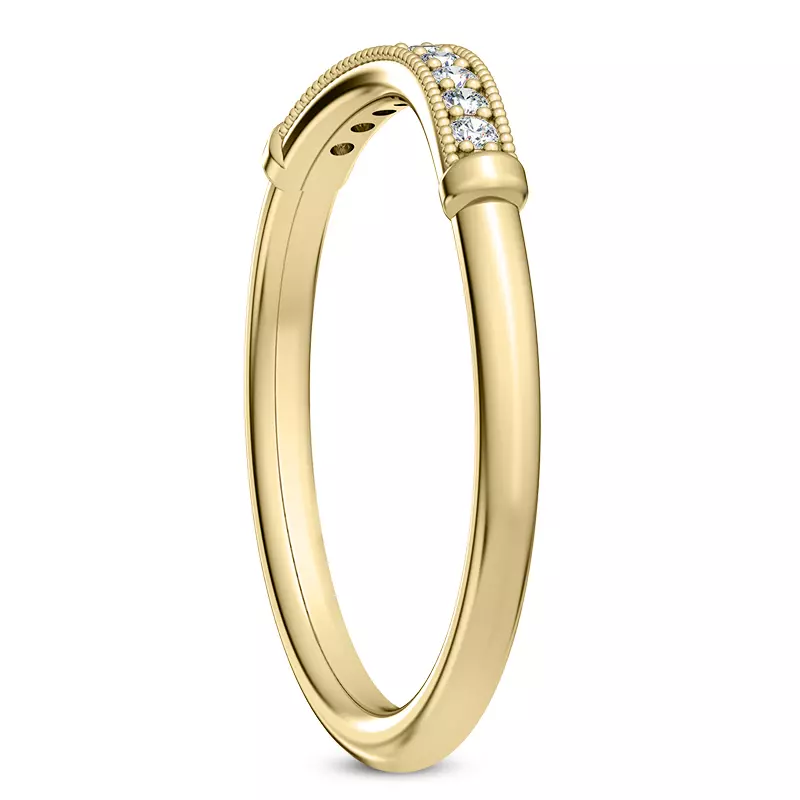 18K Yellow Gold Solaris Beaded Curved Diamond Band