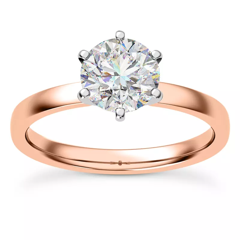 14K Rose Gold Boda Six Prong 1.5mm Comfort Fit Engagement Ring