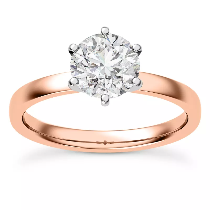 14K Rose Gold Boda Six Prong 1.5mm Comfort Fit Engagement Ring
