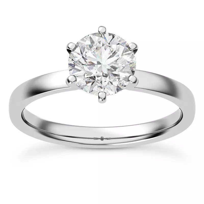 18K White Gold Boda Six Prong 1.5mm Comfort Fit Engagement Ring