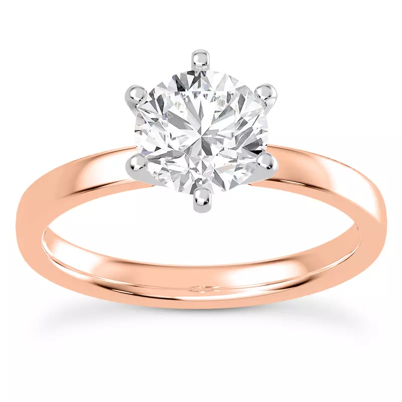 14K Rose Gold Boda Six Prong 2mm Comfort Fit Engagement Ring