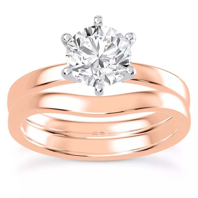 14K Rose Gold Boda Six Prong 2mm Comfort Fit Engagement Ring