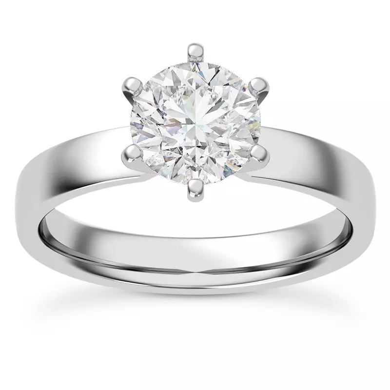 14K White Gold Boda Six Prong 3mm Comfort Fit Engagement Ring