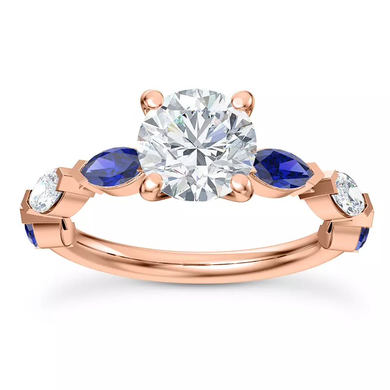 14K Rose Gold Ocean Sapphire And Diamond Engagement Ring