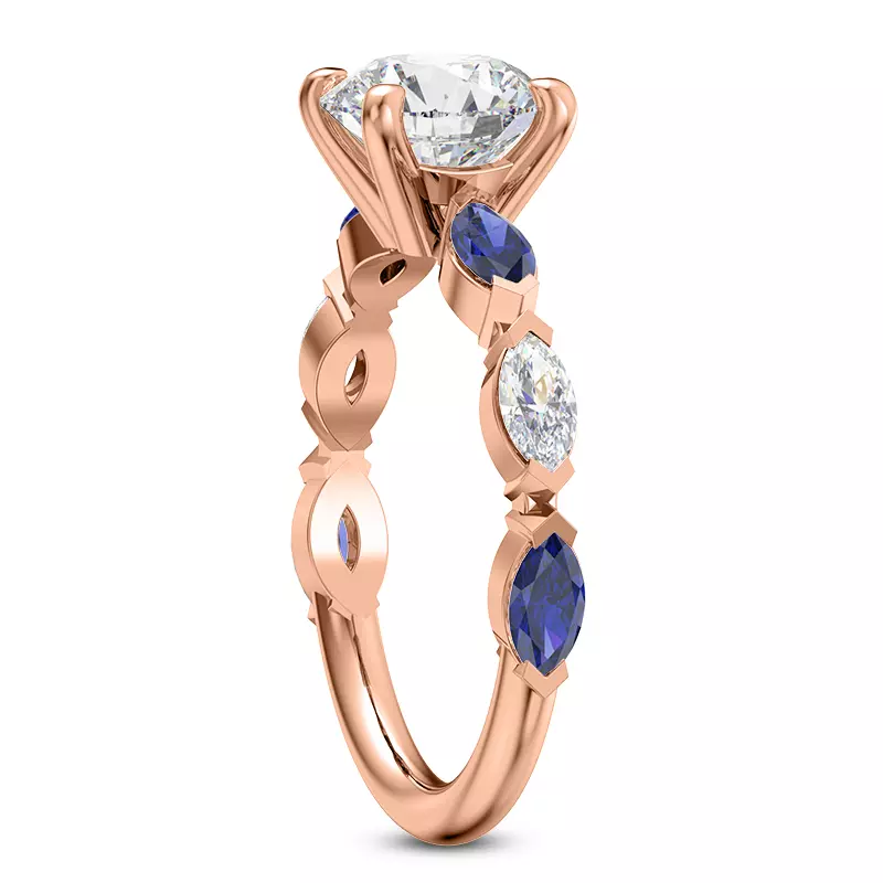 14K Rose Gold Ocean Sapphire And Diamond Engagement Ring